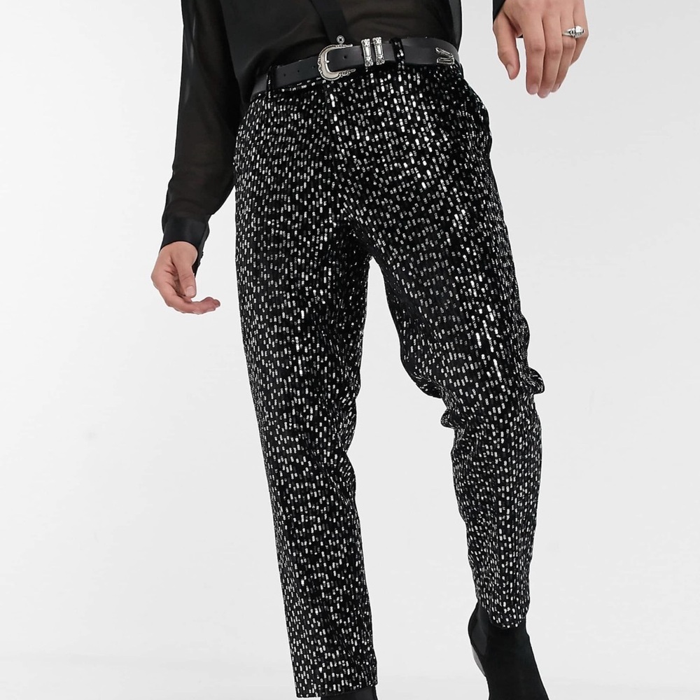 ASOS DESIGN Men’s sequin slim crop smart trousers
